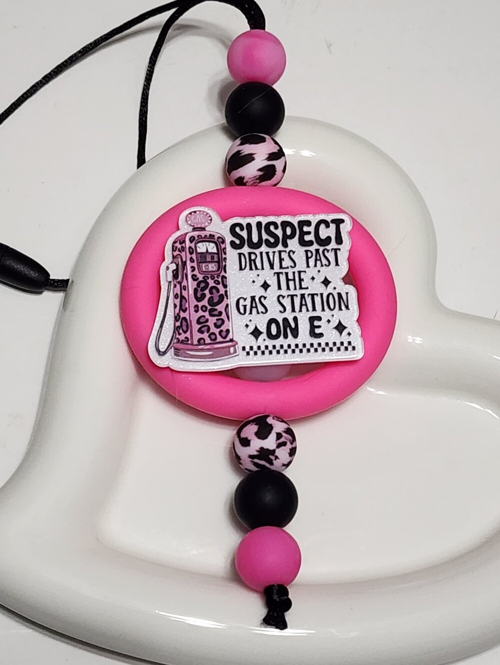 Car Charm Rearview Mirror Suspect Drives Past Gas Station on E Funny Gift